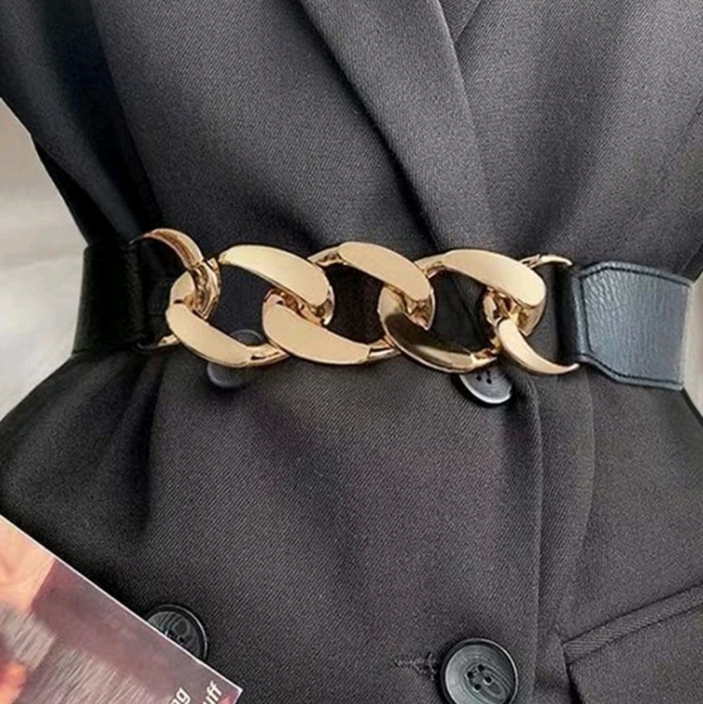 Elastic chunky black gold belt - Picture 3 of 14